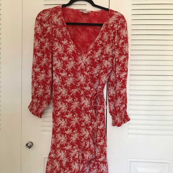 American Eagle Outfitters Red, Floral, Wrap Dress - Picture 7 of 7